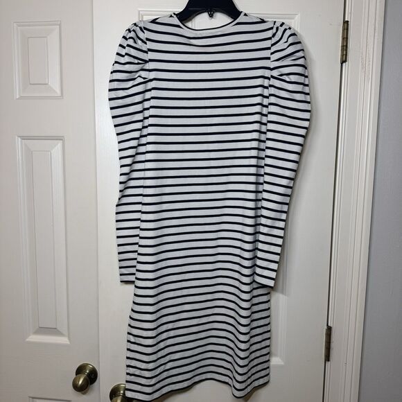 NWT Boden Imogen Breton Striped Shirt Dress size 4 Navy Off White Puff Sleeves - Picture 4 of 4